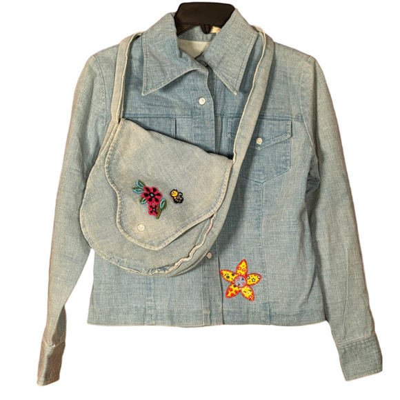 Handmade Jackets & Blazers - Vintage 70s Chambray Denim Jacket & Purse Set Flower Power Boho Hippie